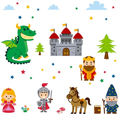 Maydahui Princess Knight Wall Stickers Castle King Cartoon Dragon Wall Decal (22 x24 Inch) for Kids Room Nursery Living Room