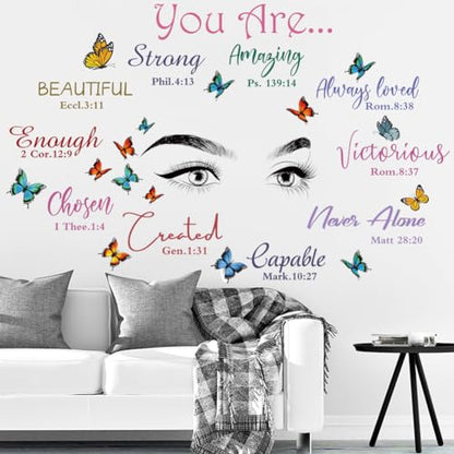 Datesno Beautiful Eyelash Eyes Wall Decor Vinyl Art Inspirational Quotes You Are Beautiful Stickers Butterfly Decals Bedroom Decoration for Living Room Home Decor, Chroma