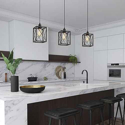 Black Pendant Lighting Modern Pendant Light, Adjustable Pendant Light Fixture,Pendant Lights Kitchen IslandLight (3 Pack Square Pendant Light)