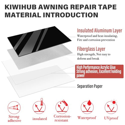 RV Awning Repair Tape, 4" x 33FT Heavy Duty Waterproof, UV Proof Tear Repair Patch Kit for Tent, Canvas, Boat Covers, Sail
