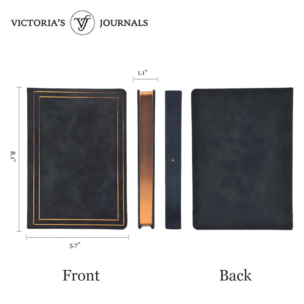 VICTORIA'S JOURNALS Leatherette Vintage Journal Hard Cover Lined Notebook Old Looking Travel Diary Black, 5.7'' x 8.1''