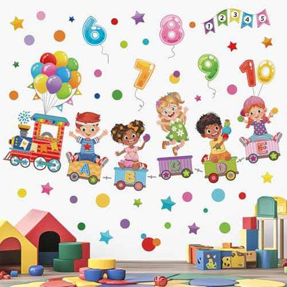 wondever Reading Corner Kids Train Wall Stickers Balloon Number Alphabet Peel and Stick Wall Art Decals for Toddlers Kids Room Classroom Playroom