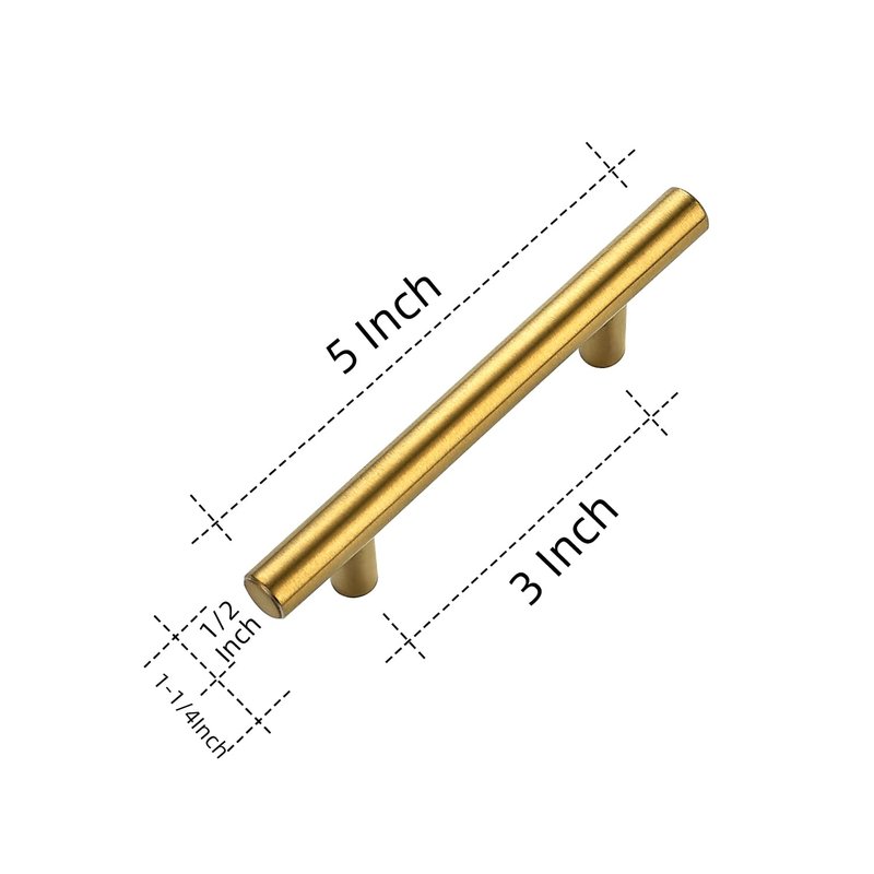 Ravinte 50 Pack 5 Inch Cabinet Pulls Brushed Brass Stainless Steel Kitchen Drawer Pulls Cabinet Handles 5”Length, 3” Hole Center