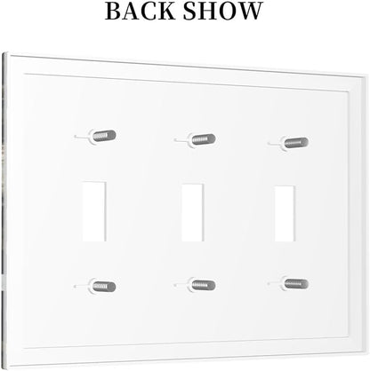 White Gold Blue Flower Light Switch Covers 3 Gang Triple Toggle Wall Plate Decorative Switchplate Electrical Faceplate for Farmhouse Living Decor