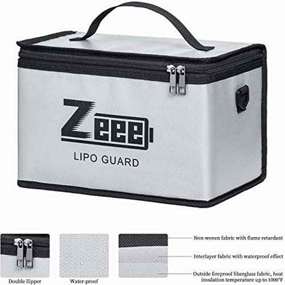 Zeee Lipo Fireproof Safe Bag - Large Capacity Storage Guard Pouch for Charging - 10 Cell Adjustable (10.6x6.7x6.7in)