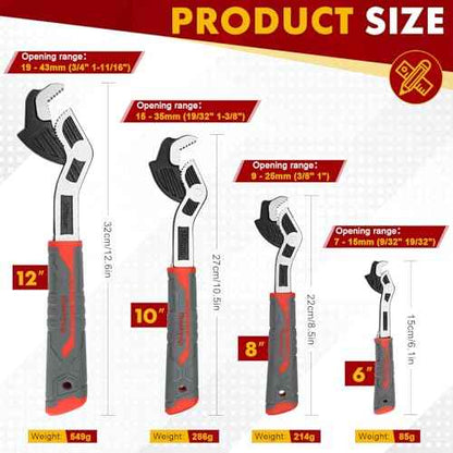 Self-Adjusting Pipe Wrench, 6", 8", 10", 12" Pipe Vise, Multifunctional Self-Locking, 3 Sides Teeth, Universal Adjustable, Plumbers Wrench