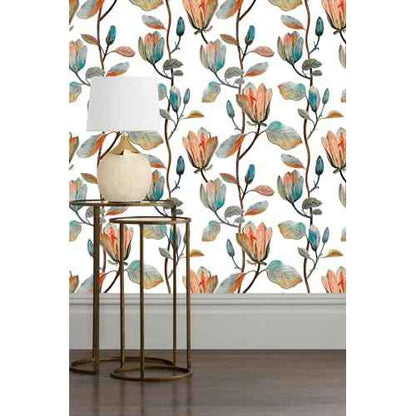 Magnolia Floral Leaf Peel and Stick Wallpaper Vintage Contact Wall Paper Modern Botanical Self Adhesive Vinyl Removable Renter Friendly Leaves Wallpaper 17.7in x 6.6ft