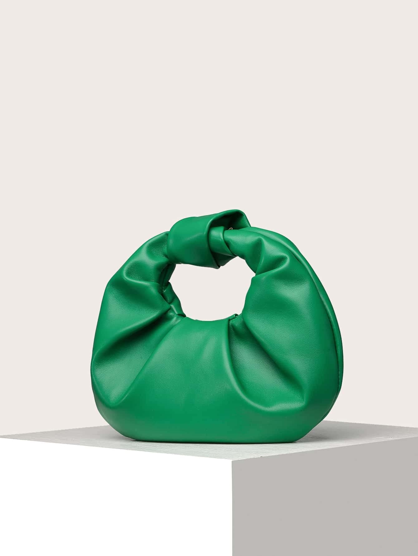 Verdusa Women's Ruched Evening Bag PU Leather Clutch Purse Trendy Small Hobo Handbag Wedding Guest Bags Green One Size