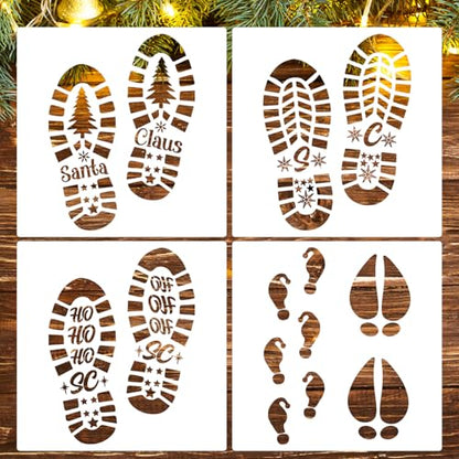 Christmas Stencils for Crafts Reusable 12¡± Santa Footprint Stencil Holiday Stencils for Floor Porch Wood Sign Decor