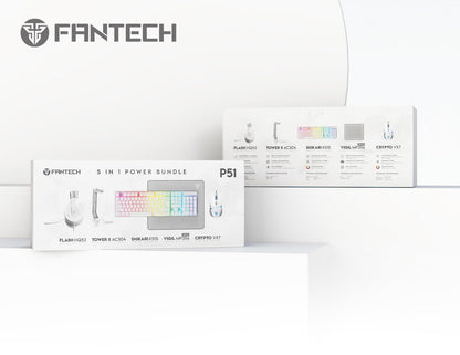 FANTECH 5 in-1 Gaming Keyboard and Mouse Combo, Rainbow LED Backlit Wired Keyboard, Headset and Headphone Stand Gaming Mouse Pad,Wired Mice, for,PC,Laptop,Xbox White
