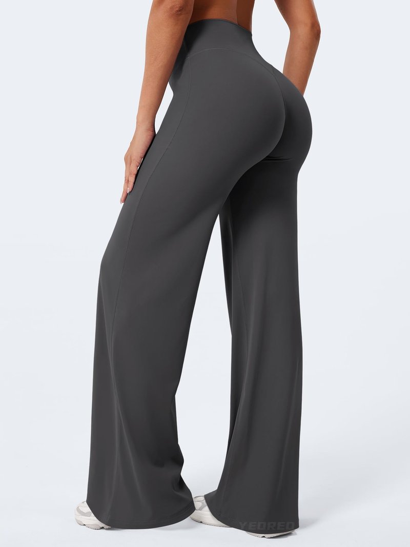 YEOREO Workout Leggings Womens No Front Seam Straight Leggings 33" High Waist Buttery Eddiy Gym Yoga Pants Dark Gray S