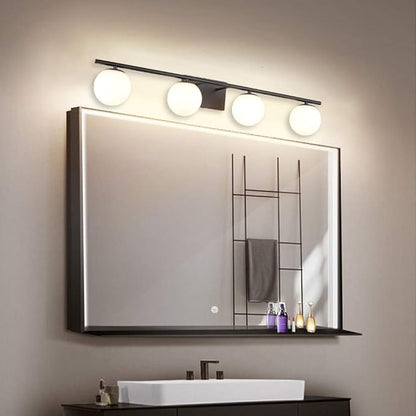 New Bathroom Vanity Light Fixtures Matte Black Milk White Globe Glass Shade 4 Lights Modern Wall Bar Sconce Over Mirror(4 lights-35.43inch)
