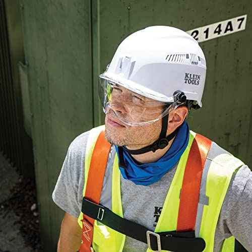 Klein Tools VISORCLR Clear Visor for Hard Hat and Safety Helmet, Low Profile, Impact Rated, Anti Fog, Scratch Resistant, Flip-Up, UV Protection