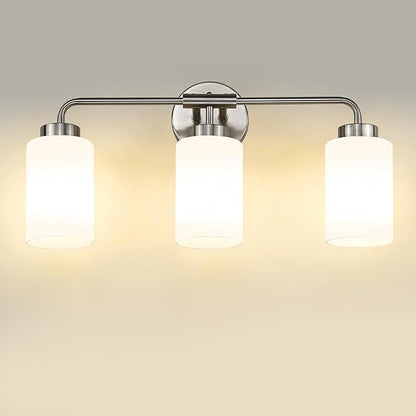 zeyu 21.6 Inch Bathroom Lights Fixtures Over Mirror, Modern Bathroom Wall Light with Milky White Glass Shade, Brushed Nickel Finish, ZS62B-3W BN