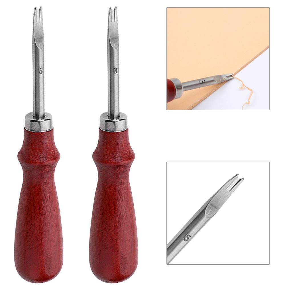 2 PCS Leather Edge Skiving Beveler Craft Keen Edge Cutting Leather Burnishing Tool, Leather Edge Skiving DIY Craft Tool for Leather Crafting Working Tools 2 Sizes(1.0 mm&1.5 mm Size) (3#+5#)