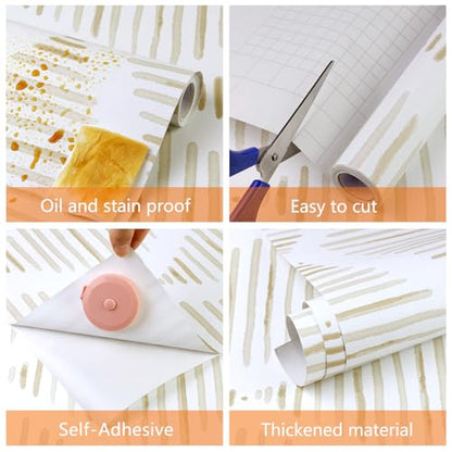 Modern Beige and White Wallpaper 17.3"¡¿80" Geometric Stripe Peel and Stick Wallpaper Contact Paper Removable Self Adhesive Vinyl Wall Paper for Living Room Bedroom