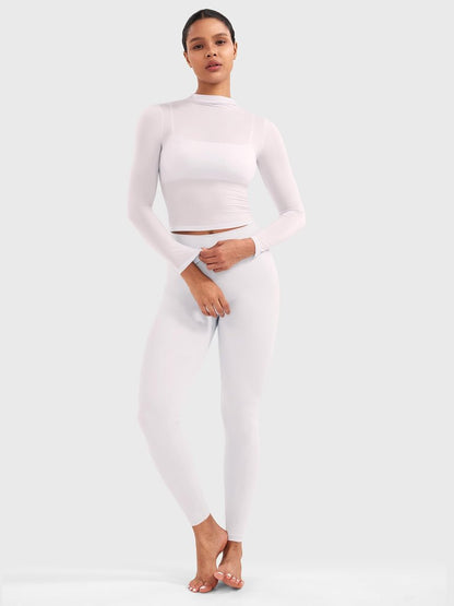 YEOREO Womens Sheer Tops Long Sleeve See Through Tops Mock Neck Slim Fit Workout Shirt Jamy Going Out Sexy Shirts White M