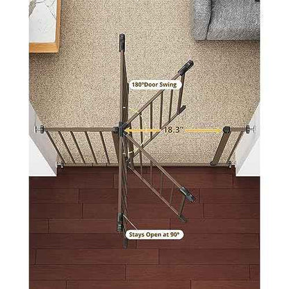 InnoTruth 28.9-42.1" Baby Gate with Door for Dogs, 30" Tall Pressure Mounted Dog Gates for The House Expandable One-Hand Open, Easy Step Walk Through Dual Lock Durable Metal Safety Pet Gates, Brown