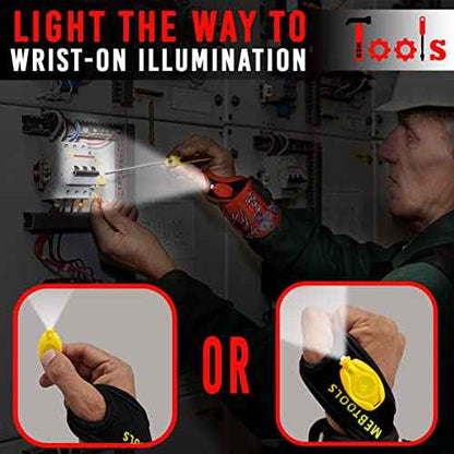 Magnetic Wristband with Flashlight and Tape Measure ? Screw, Drill Bit, and Nail Holder with 20 Strong Magnet Pieces Increases Convenience for DIY, Carpenters, Mechanics, and More by MEBTOOLS
