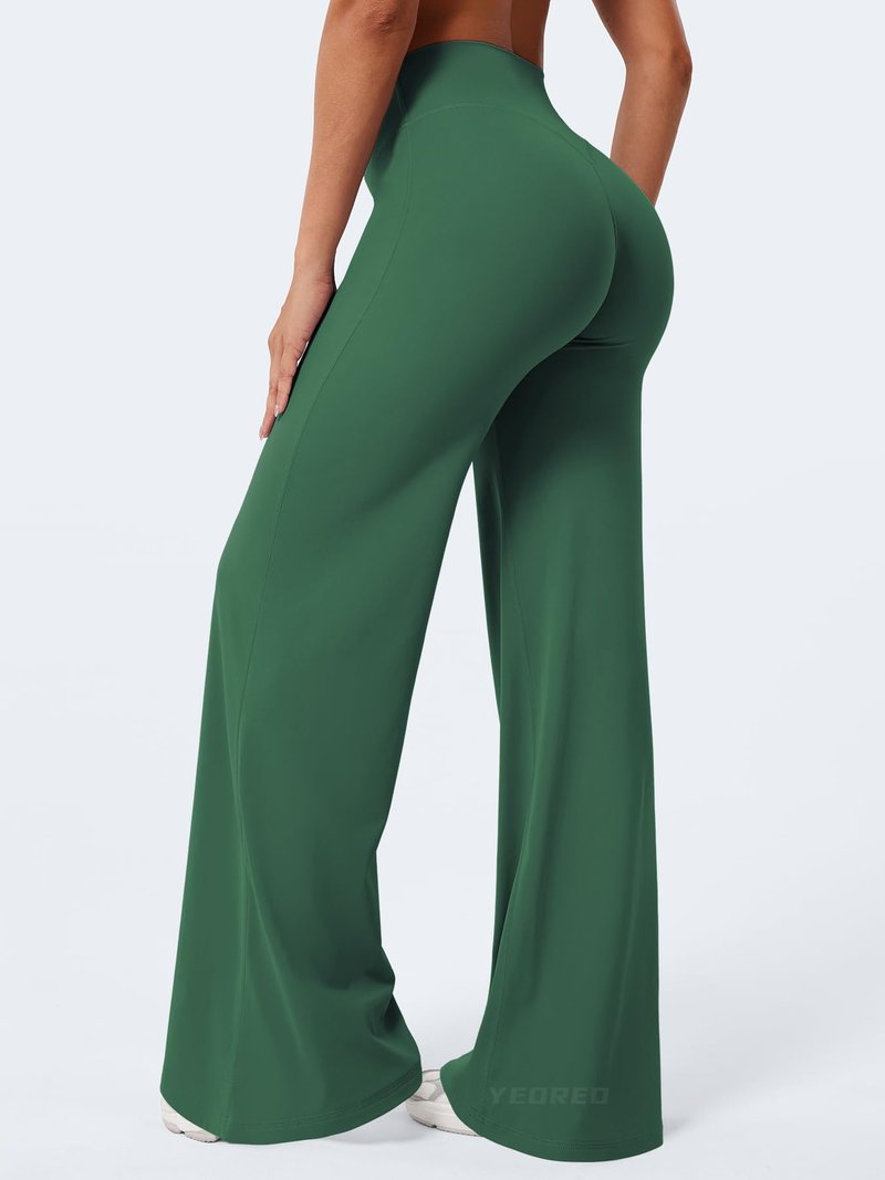 YEOREO Workout Leggings Womens No Front Seam Straight Leggings 35" High Waist Buttery Eddiy Gym Yoga Pants Dark Green XL