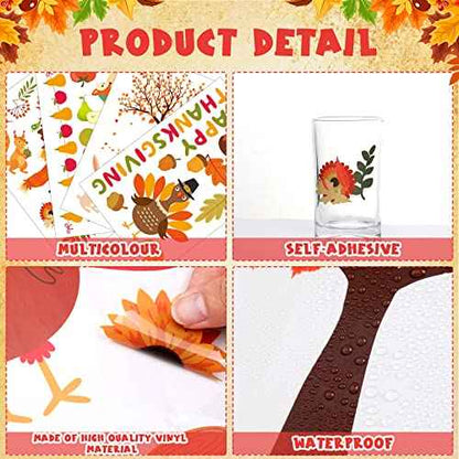 77 Pieces Fall Thanksgiving Wall Stickers Maple Leaves Decals Autumn Pumpkin Window Clings Orange Truck Turkey Squirrel Wall Art Decor for Thanksgiving Fall Party Home Office Decoration