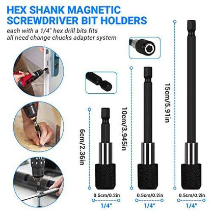 Flexible Drill Bit Extension Set 19pcs, Hex Shank 105¡ÆRight Angle Drill Attachmen, 3pcs 1/4 3/8 1/2" Universal Socket Adapter Set, 3pcs Drill Bit Holder Extension and Screwdriver Bit Kit