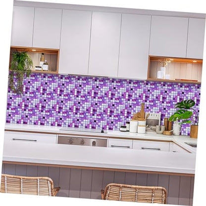 DOITOOL 10pcs Simulated Tile Stickers Decor Adhesive Stickers Paper Peel and Stick Peel and Stick Backsplash Waterproof Stickers Mosaic Tile Decal Purple 3D Baroque PVC Morocco
