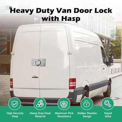 2 Pack Van Door Locks Keyed Alike Heavy Duty Puck Lock w/Hasp High Security Hidden Shackle Padlocks Solid Steel Lock Garage Shed Door Locks w/4Keys for Trailer Truck, Silver