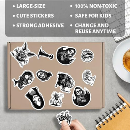 Creepy Horror Monster Vinyl Stickers Pack 50Pcs for Laptop Water Bottle Skateboard Journal Scrapbook Teens Adults Gothic Halloween Aesthetic Waterproof Decals Wall Decoration