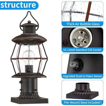 Dusk to Dawn Outdoor Post Lights with Pier Mount Base,16.8¡° Waterproof Lamp Post Light Fixture Hardwired 120V,Oil Rubbed Bronze Post Lighting for Driveway, Yard, Pathway, Garden, Patio