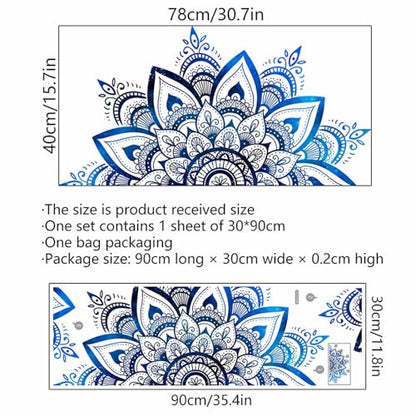 Sacred Blue Half Mandala Wall Stickers, sacinora Lotus Mandala Indian Namaste Flower Wall Decals Datura Stramonium Removable Vinyl Peel and Stick for Living Room Bedroom Sofa TV Background Art Decor