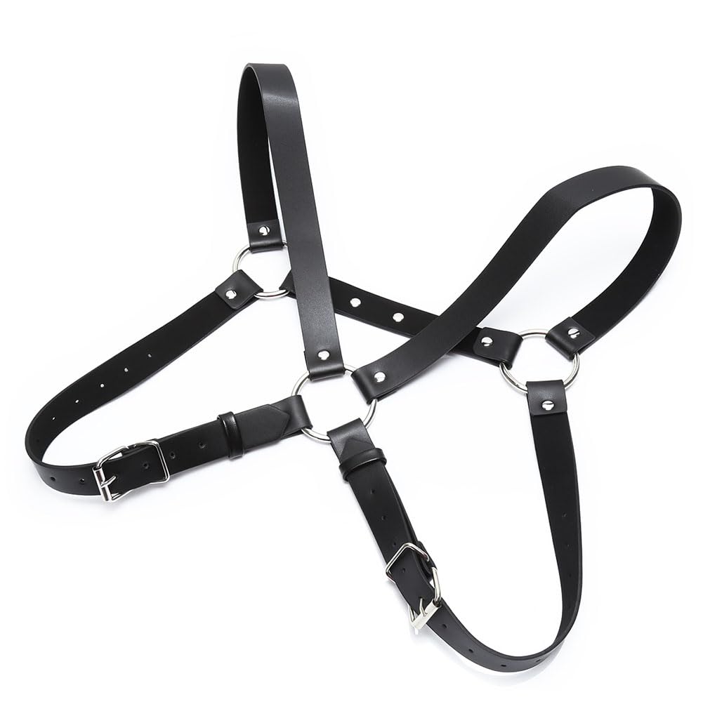 EeAmzQc Men's Black Punk Leather Body Chain Chest Harness Shoulder Straps Adjustable Medieval Guards for Knight Shrug Belt Costume Outfit