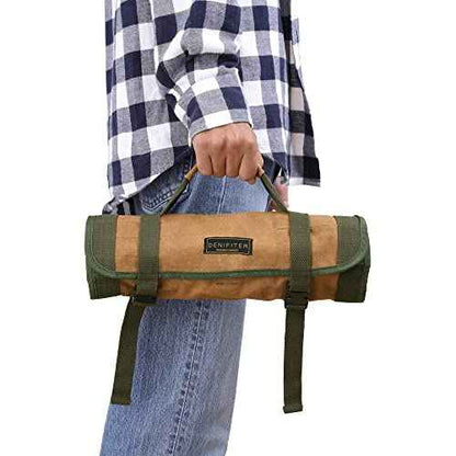 Wrench Tool Roll, Heavy Duty Waxed Canvas Multi-Purpose Tool Pouch Bag with 25 Pockets, Easy Storage, Durable (Khaki)