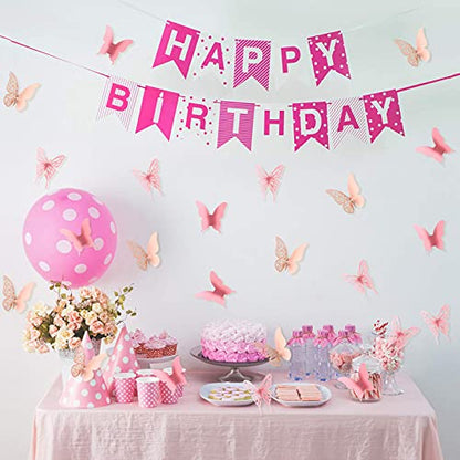 Outus 144 Pieces 3D Butterfly Wall Stickers Decor 3 Styles Butterfly Decals DIY Decorative Wall Art Cutouts Crafts Removable for Room Wedding Flower Party Decorations,(Pink)