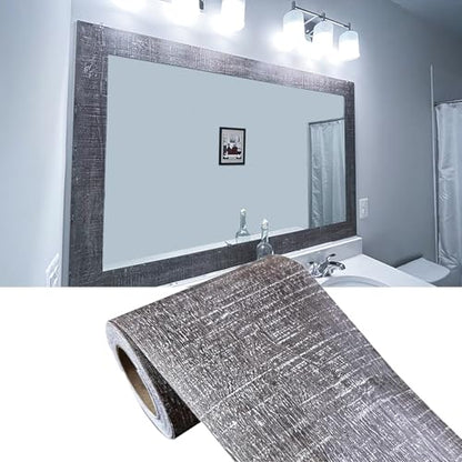 MULLSAN 10Meters Gray Wood Wallpaper Border Peel & Stick Wall Covering Kitchen Bathroom Bedroom Tiles Decor Sticker
