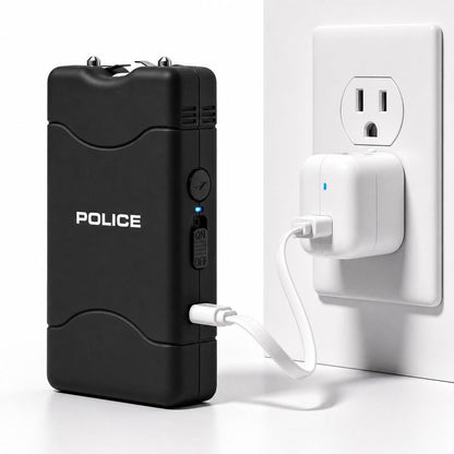 POLICE Stun Gun for Self Defense 800 Mini Rechargeable LED Flashlight Black