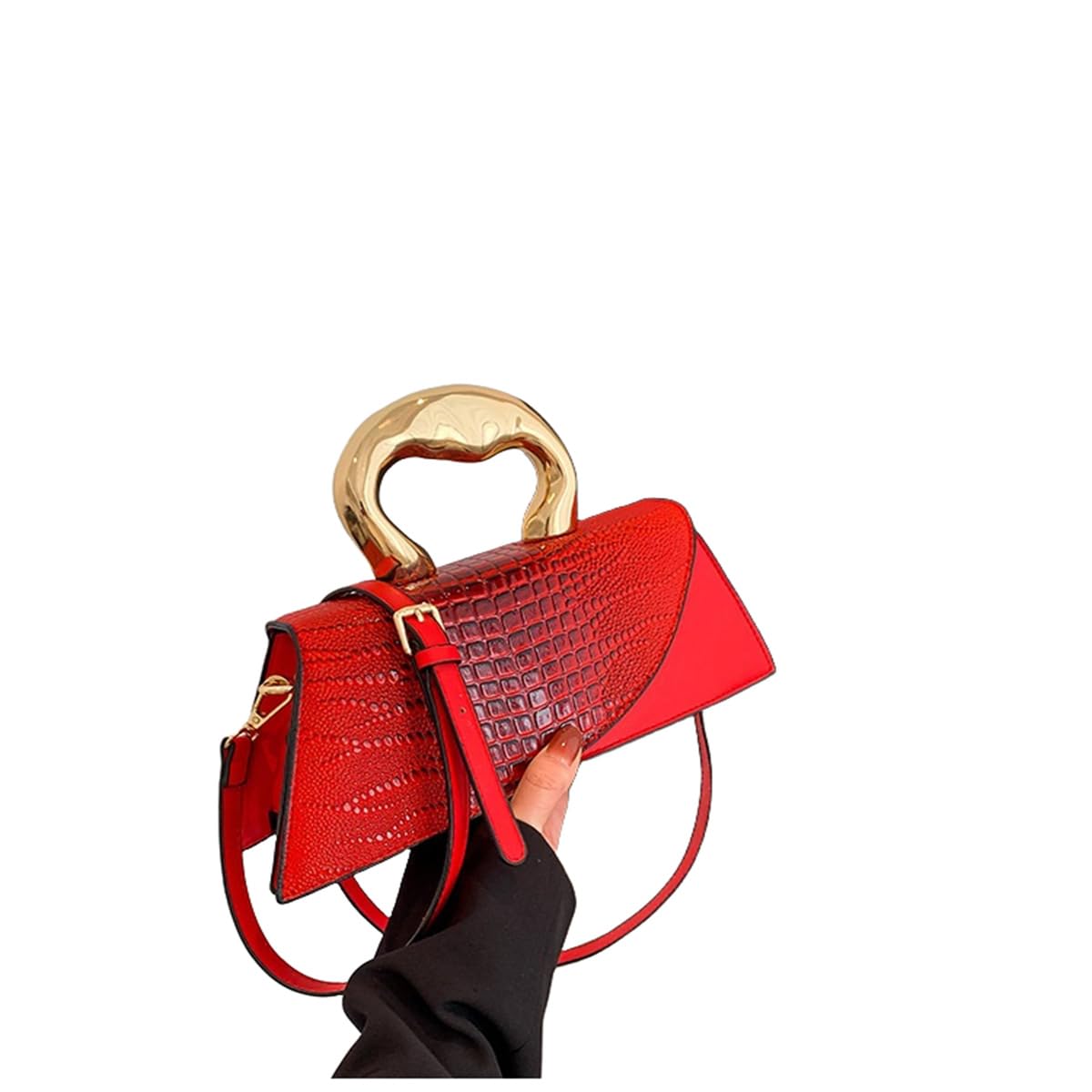 WIGUYUN Women Patent Leather Alligator Purse Crocodile Evening Handbag Clutch Bag Shoulder Cross Body Envelope Bag,Red