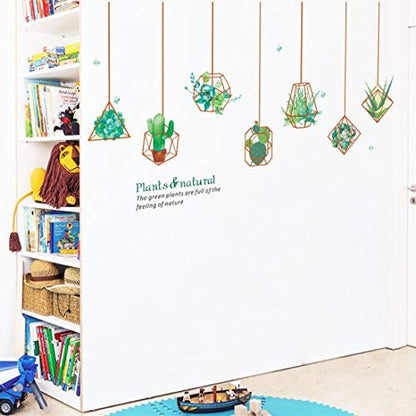 Hanging Geometric Plant Wall Decals Succulent Pot Wall Stickers Removable Art Murals for Bedroom Living Room Offices Classroom Decoration