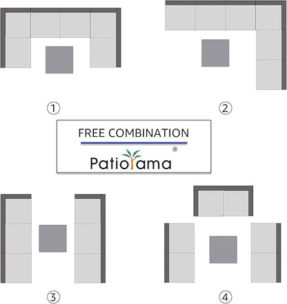 Patiorama 7 Pieces Outdoor Patio Furniture Set, All Weather Grey PE Wicker Rattan Sectional Conversation Set, Porch Garden W/Built-in Glass Table, Seat Clips, Light Grey Cushions