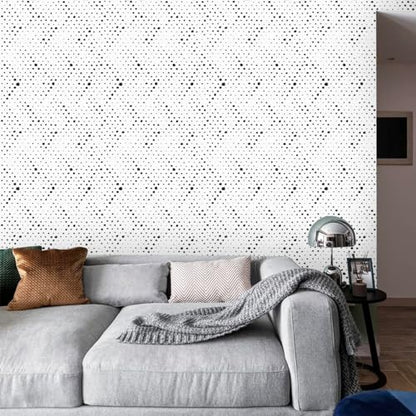Froluya Black and White Peel and Stick Wallpaper Geometric Contact Paper 17.7inch x 393.7inch Polka Dots Self Adhesive Removable Contact Paper for Bathroom Decor Vinyl Modern Wallpaper Waterproof