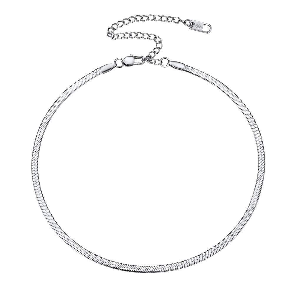 PROSTEEL 925 Sterling Silver Choker Necklace For Women 3mm Flat Chains Dainty 12inch Herringbone Snake Chain Chocker
