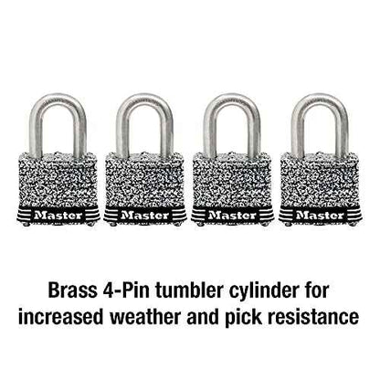 Master Lock 3SSQ Stainless Steel Outdoor Padlock with Key, 4 Pack Keyed-Alike