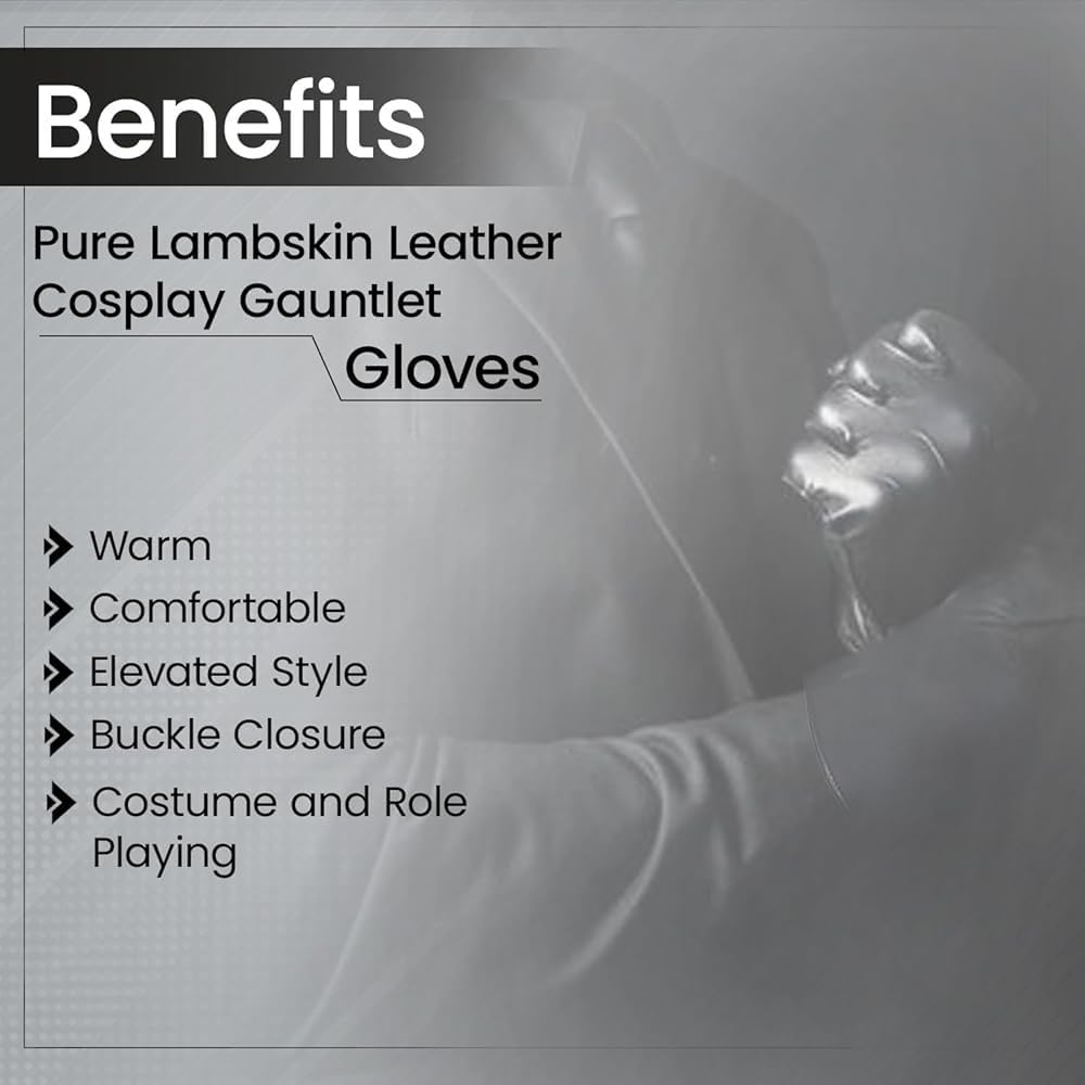 Glamtron Leather Long Cuff Medeival Renaissance Gauntlet Steampunk Cosplay Lamp Skin Black Leather Halloween Gloves