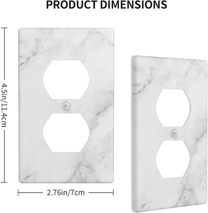 White Marble Pattern Electrical Outlet Cover Decorative Wall Plate Single Duplex Art Print Faceplate for Bedroom Kitchen Kids Room Decor 4.5" X 2.76"