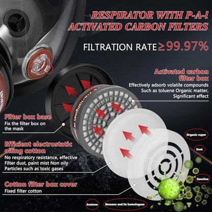 Full Face Respirator Mask, Gas Masks Survival Nuclear and Chemical, Gas Respirator with Activated Carbon Filters