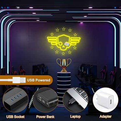 Skull Neon Sign for Wall Decor - Hero Diver Game Neon Acrylic USB Powered LED Wall Art Decor, Light Up Sign Dimmable, for Man Cave Game Room Bedroom Birthday Party Christmas 14.02" x 11.38"