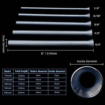 5 Pack Spring Tube Bender Set 1/4'', 5/16'', 3/8'', 1/2'' and 5/8'' for Copper, Aluminum and Thin Wall Steel Tubing Bender Kit, 8.27" / 210mm Length