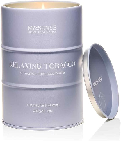M&SENSE Tobacco Scented Candles Large, Natural Soy Candles 21.2oz 120 Hour Slow Burning,Aromatherapy Candle for Stress Relief Meditation Relaxing