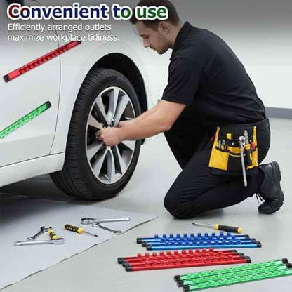 11 Pcs Magnetic Socket Organizer Set, 1/2", 1/4", 3/8" Magnetic Socket Rail for Tool Box Drawer, Socket Holder Magnetic with 148 Pcs Standard Size for Automotive Garage