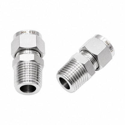 Pysrych 304 Stainless Steel Compression Fitting 1/4" Tube OD x 1/8" NPT Male Coupler Straight Adapter Connect with Double Ferrules Pack of 2
